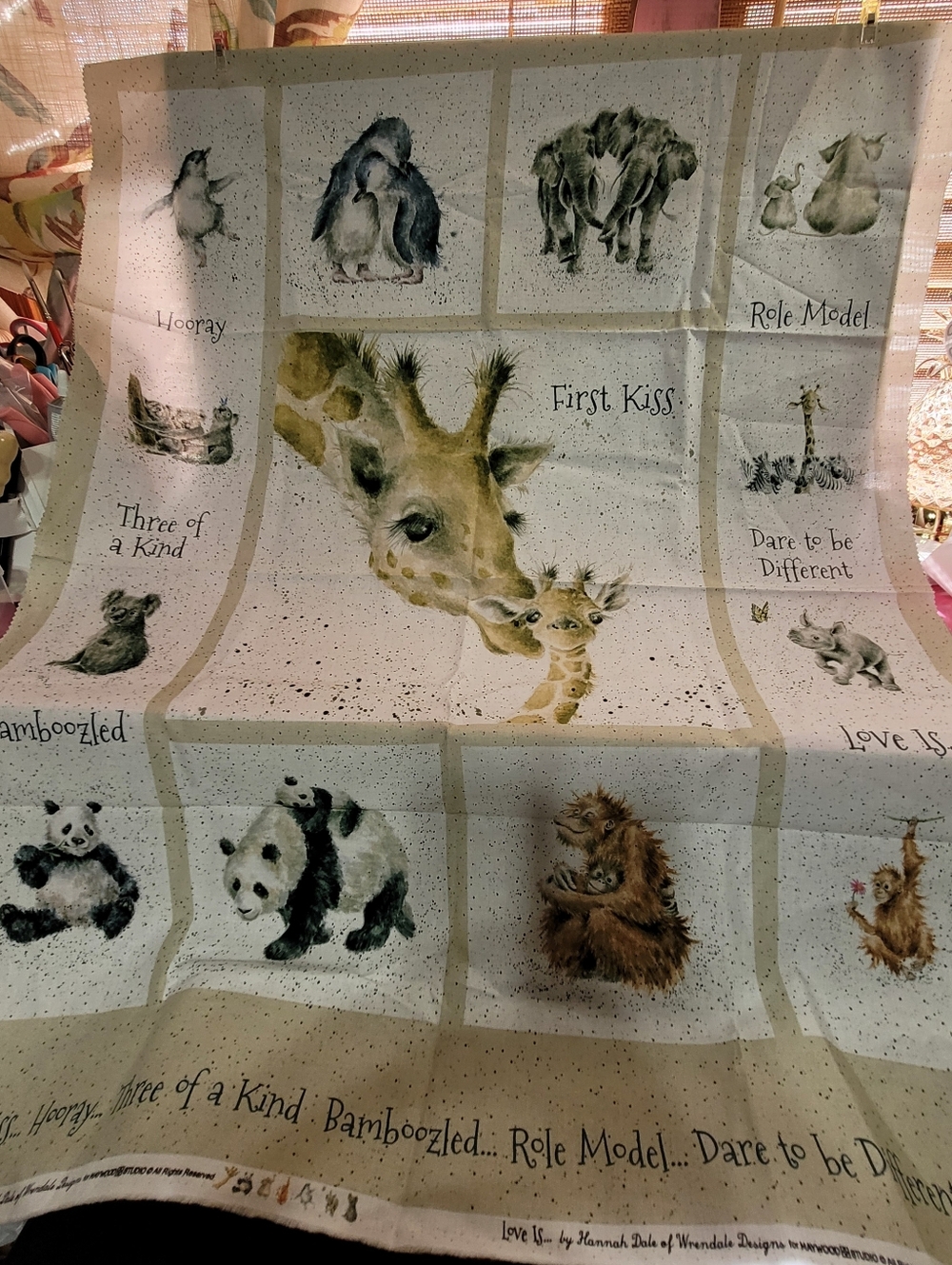 Animal Print Love Is Fabric Panel Hannah Dale Of Wrendale Designs (0699)